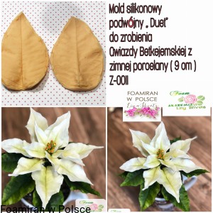 Mold silikonowy „ Duet „ do zrobienia Gwiazdy Betlejemskiej z zimnej porcelany . Z-0011